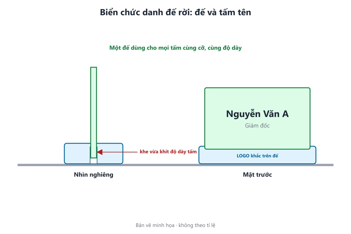 Bản vẽ đế và tấm tên của biển chức danh đế rời