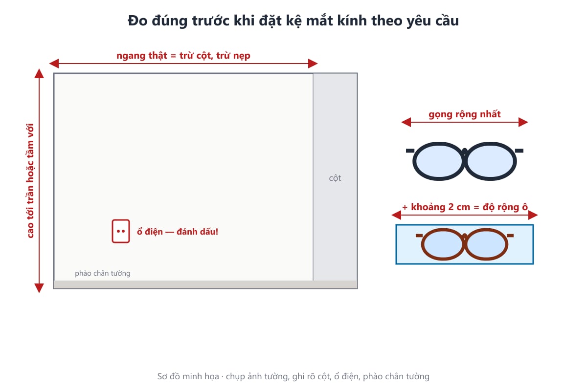 Sơ đồ đo đạc trước khi đặt kệ mắt kính theo yêu cầu