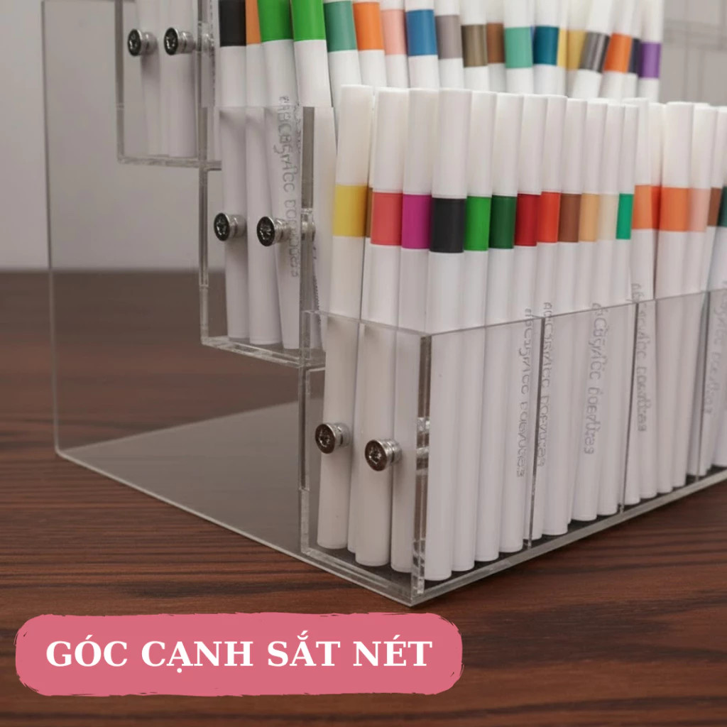 Cận cảnh ô chia mica giữ bút marker hai đầu nhiều màu