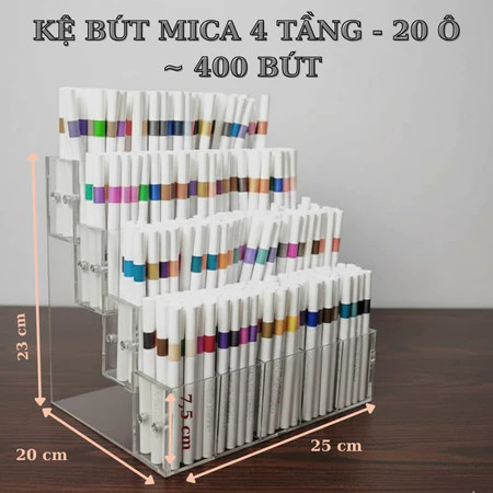 Kệ bút mica 4 tầng 20 ô làm theo yêu cầu, kích thước 25 x 20 x 23 cm