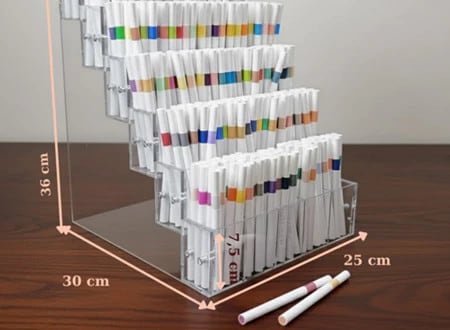 Kệ bút mica 6 tầng 30 ô vách mỏng chia nhiều ô