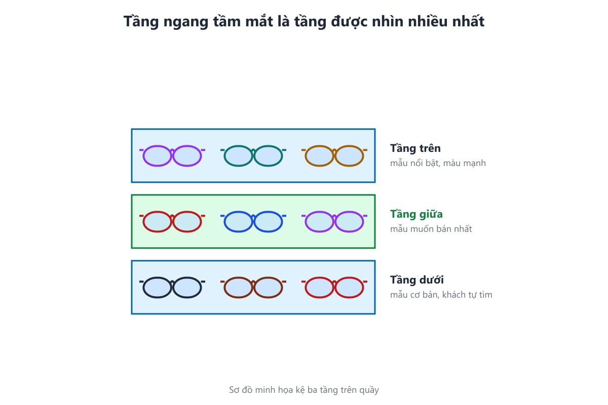 Sơ đồ vai trò từng tầng kệ trưng bày mắt kính